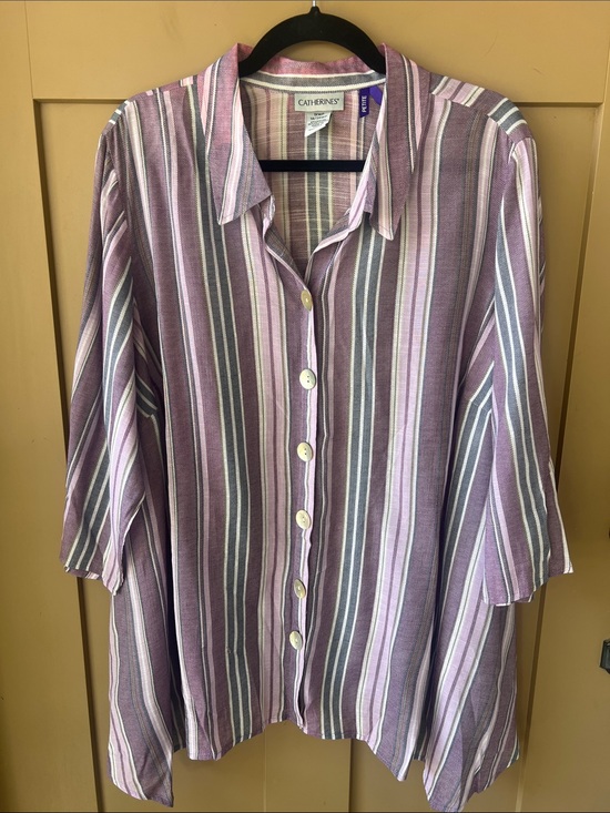 Tops - Catherine’s 18/20WP Lilac Stripe Button Down Elbow Sleeve Shirt Mother of Pearl